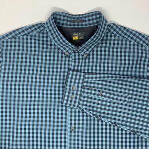 Eddie Bauer Classic‎ Fit Teal & Navy Blue Check Men's Long Sleeve Shirt Size XL